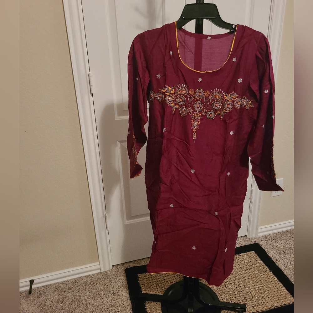 Red and beige cotton shalwar kameez